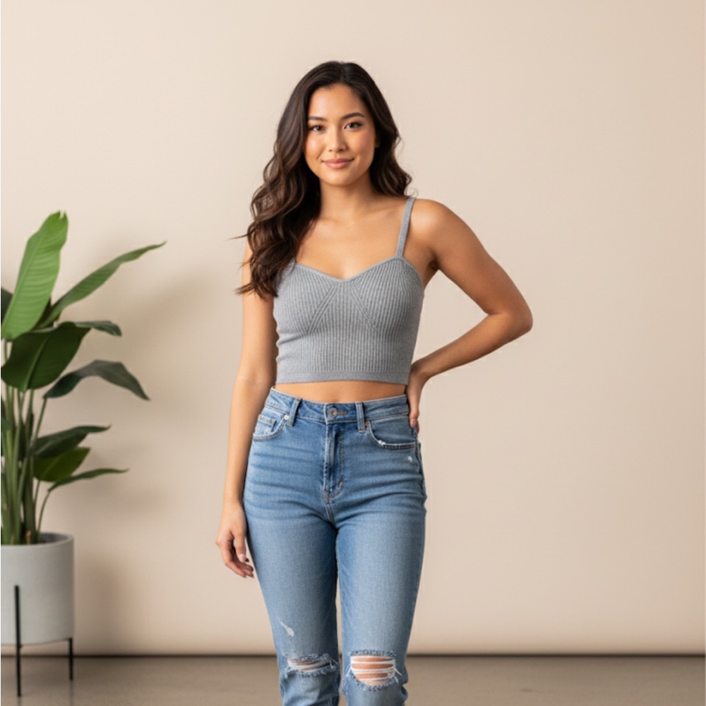 Wild Fable Gray Ribbed Sweater Tank Top XS Sweetheart crop top